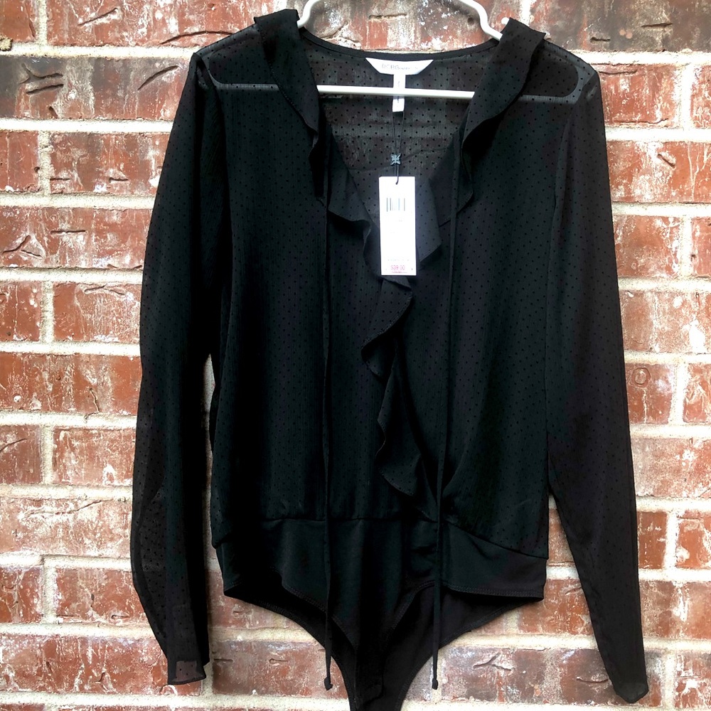BCBG Generation sheer black bodysuit